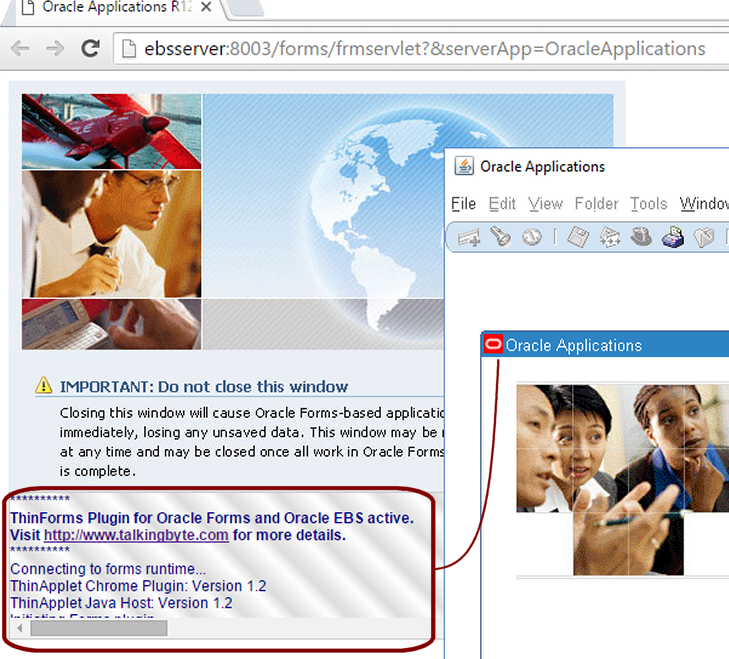 Oracle E-Business Suite running in Google Chrome via the ThinForms extension